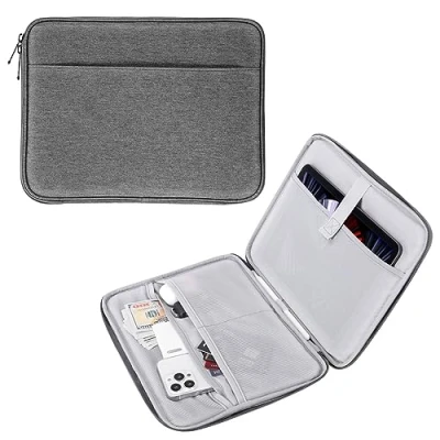 Abbildung von MoKo 9 11&quot; Tablet Tasche Hülle für 11 Zoll iPad Air M2 2024, Pro M4 5/4/3/2/1, 10th/9/8/7 Gen 10,2, Galaxy Tab S9 2023, Polyester Schutzhülle mit Fächer, Hell Grau