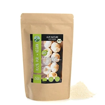 Abbildung von Bio Knoblauch gemahlen (250g), Knoblauchpulver, aus kontrolliert biologischem Anbau, Pulver laborgeprüft, 100% rein und naturbelassen