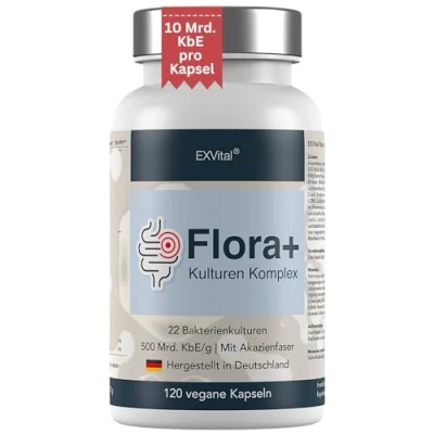 Abbildung von Flora+ Kulturen Komplex, 500 Mrd. KBE/g 22 Bakterienkulturen Kapseln, 120,00 St., 39 g