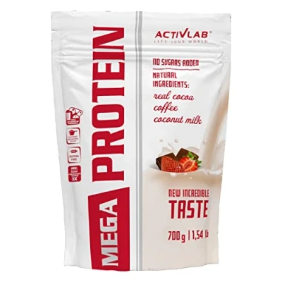 Abbildung von Activlab MEGA Protein 700g Pulver, Schokolade mit Erdbeeren, Shake, Eiweißpulver zum Muskelaufbau, Molkenprotein, Kreatin, Taurin. L Glutamin, natürlich enthaltene BCAA, 21 Portionen