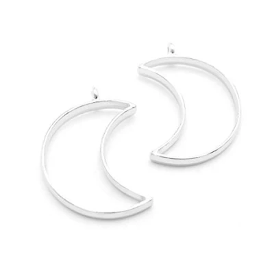 Abbildung von Vintageparts Anhänger Lünette als Mond in Platinfarben 2 Stück zum Schmuck selber basteln