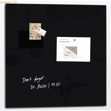 Abbildung von SIGEL GL200 Premium Glas Whiteboard 100x100 cm schwarz hochglänzend, SGS geprüft, einfache Montage, incl. 2 starke Magnete, Magnettafel Artverum