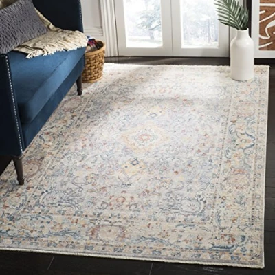 Abbildung von SAFAVIEH Traditionell Teppich für Wohnzimmer, Esszimmer, Schlafzimmer Illusion Collection, Kurzer Flor, Hellgrau und Creme, 122 X 183 cm