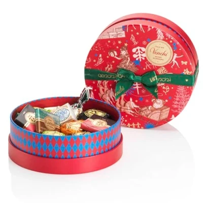 Abbildung von Venchi Weihnachtskollektion Geschenk Hutschachtel mit verschiedenen Pralinen, 164 g Geschenkidee Glutenfrei