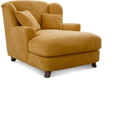 Abbildung von Cavadore XXL Sessel Assado / großer Polstersessel mit Holzfüßen und Sitzfläche Inkl. 2 Zierkissen 109 x 104 145 Webstoff Gelb