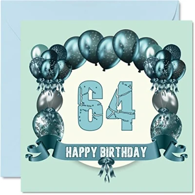 Abbildung von Lustige Geburtstagskarte zum 64. Geburtstag für Männer Geburtstagsballons Happy Birthday Karte Vater, Tante, Onkel, Nanny, Cousin, Großvater, Oma, 145 mm x Grußkarten,