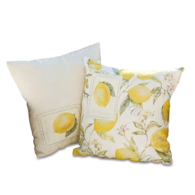 Abbildung von Loberon Kissenhülle 2er Set Lantagenet, naturgetreuer Zitronen Print, mediterraner Charme, Kissenbezug, Wohntextilien, Wohn Accessoires, Leinen, gelb/beige