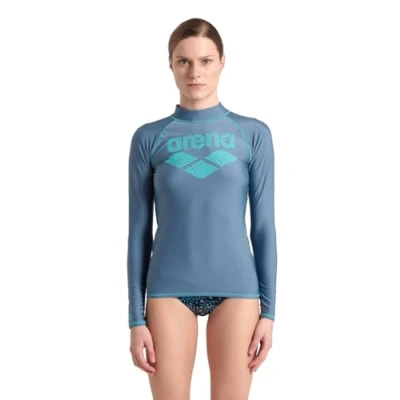 Abbildung von Arena Damen Women&#039;s Rash Vest L/S Graphic Shirt, Stone Grey Water, S EU