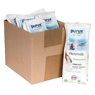 Abbildung von purux Badesalz 6 x 1 Kg Mediterran Natur Salz Badezusatz Meersalz, Ohne jegliche Zusätze 