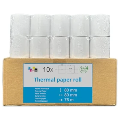 Abbildung von 10 EC Cash Thermorollen 80 x 12 Für Geräte mit Thermodrucker, Thermopapier Bonrolle, Bisphenol A frei. Lauflänge 78,8 m. den Einsatz in Kassensystemen und Thermodruckwerken