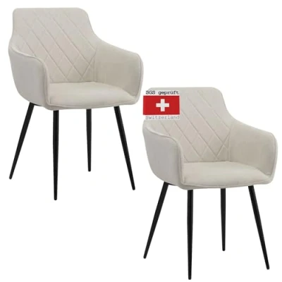 Abbildung von Albatros International Esszimmerstuhl Esszimmerestuhl Küchenstuhl SILA, Stoff Bezug (2er Set, Beige), Stilvolles Vintage Design, Eleganter Polsterstuhl am Esstisch