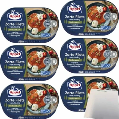 Abbildung von Appel zarte Filets vom Hering Toskana Art 6er Pack (6x200g Dose) + usy Block
