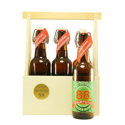 Abbildung von Bier Geschenk 6 er Holz Träger mit Fl. 88. Geburtstag