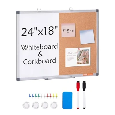 Abbildung von VEVOR 61 x 45,7 cm Whiteboard und Korktafel Combo mit Aluminiumrahmen 2 in 1 magnetische, trocken abwischbare Pinnwand zur Wandmontage, ideal für Schule, Zuhause, Büro