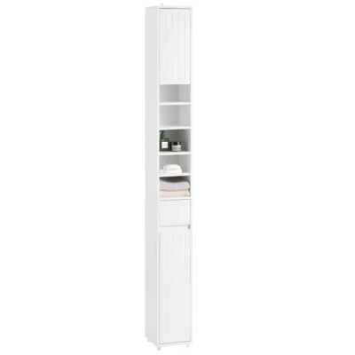 Abbildung von SoBuy Badezimmer Hochschrank mit 5 Fächern Badschrank Badregal 1 Schublade und Türen Badmöbel Weiß BHT ca. 20x180x20cm BZR160 W