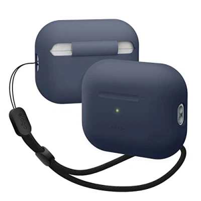 Abbildung von elago Silikonhülle Kompatibel mit Apple AirPods Pro 2. Generation Case Inklusive Rundem Armband, Schutzhülle, Front LED sichtbar, Unterstützt drahtloses Laden (Dunkelblau)