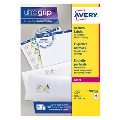 Abbildung von AVERY Zweckform LR7160 100 Adress Etiketten (A4, 2.100 Stück, Recycling, 63,5 x 38,1 mm, Blatt) weiß