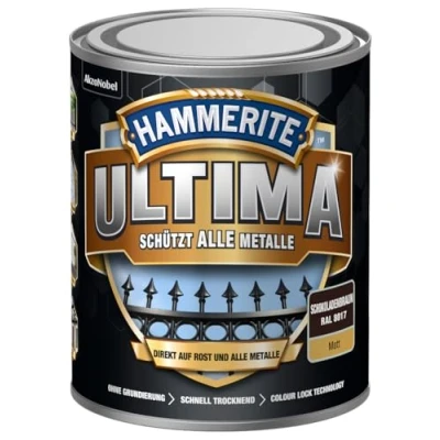 Abbildung von Hammerite Metallschutzlack Ultima matt schokoladenbraun ral8017 750ml