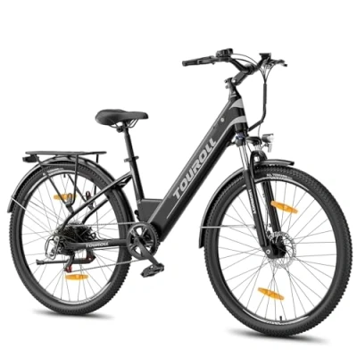 Abbildung von Touroll E Bike J1 ST Trekking (Wasserflasche oder Handschuhe schenken), 7 Gang Shimano, 100km Reichweite, mechanische Scheibenbremse &amp; Brake
