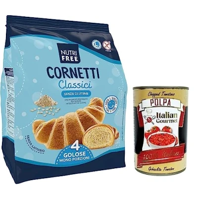Abbildung von 3x Nutrifree Cornetti Classici,Klassische Croissants mit einem zarten Butteraroma,gluten und laktosefreien,200g,Multipack 4 Einzelportionen + Italian Gourmet Polpa di Pomodoro 400g Dose