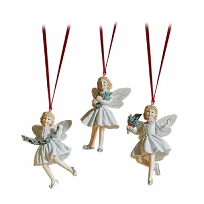 Abbildung von Loberon Anhänger 3er Set Solenisse, Handbemalte Einzelstücke, Zauberhafte Feen Figuren, Christbaumschmuck, Weihnachten, Weihnachtsdeko, Polyresin, Polyester, weiß/rot/grün