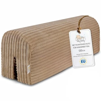 Abbildung von Bettkantenschutz für Kinderbetten 120 cm Schutz Bettrahmen Baby Bett rausfallschutz boxspringbett bettgitter mit Bezug Kantenschutz Kinder Babybett Braun