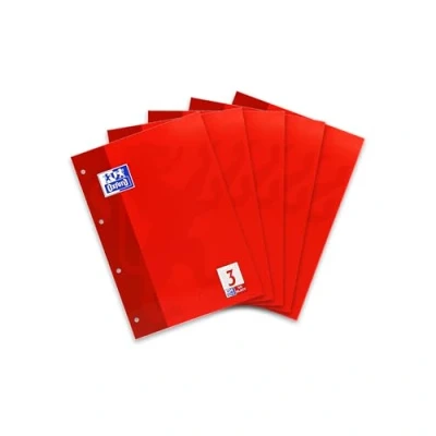 Abbildung von Oxford Arbeitsblätter Block A4 liniert, 50 Blatt, Lineatur 3 (3. Klasse), rot, 5 Stück