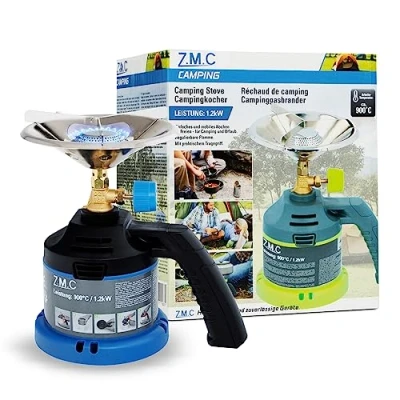 Abbildung von Z.M.C Campingkocher 1,2 kW, Gaskocher mit Griff für Camping, Kohleanzünder Outdoor, Kartuschenkocher Stechkartusche, Kleiner einflammiger Gasgrill