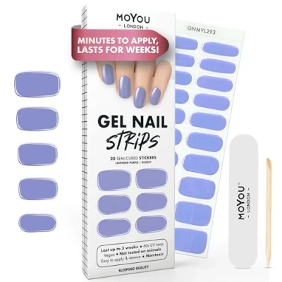 Abbildung von MOYOU LONDON Halbgehärtete UV Gel Strips 20 Stück Nagelfolien Härtend für Maniküre in Salonqualität Lavender
