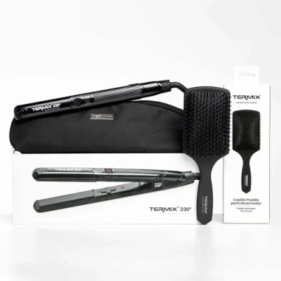 Abbildung von PACK TERMIX Set Professionelles Haarglätteisen 230º + Paddle Brush Haarbehandlungen Bürsten Glätteisen mit Keramikplatten Einstellbare Temperatur Nanotechnologie