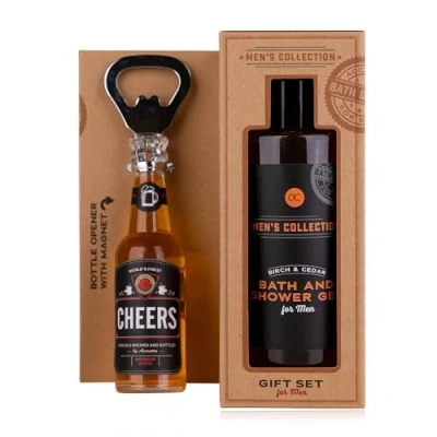 Abbildung von Accentra Geschenkset MEN&#039;S COLLECTION in Kraftpapier, inkl. 150ml Badegel und Duschgel, Flaschenöffner Bierflaschenform, Duft: Birke &amp; Zeder braun