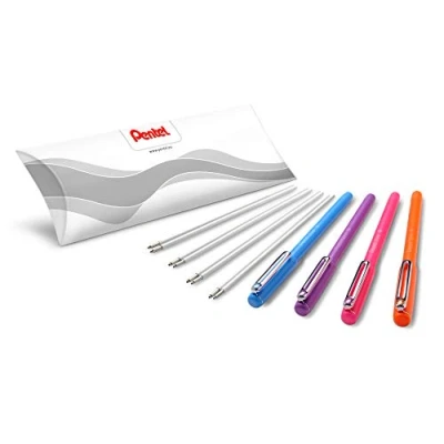 Abbildung von Pentel BX460 iZee Kugelschreiber 4 Farben Set inkl Nachfüllminen, farblich sortiert, Gehäusefarbe entspricht Schreibfarbe, Kappe mit Metallclip, Strichstärke 0,5 mm = Kugeldurchmesser 1,0