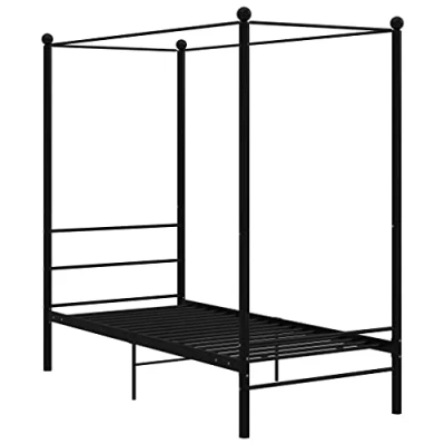 Abbildung von vidaXL Himmelbett Metallbett Bett Einzelbett Bettrahmen Bettgestell Lattenrost Schlafzimmermöbel Schlafzimmerbett Schwarz Metall 100x200cm