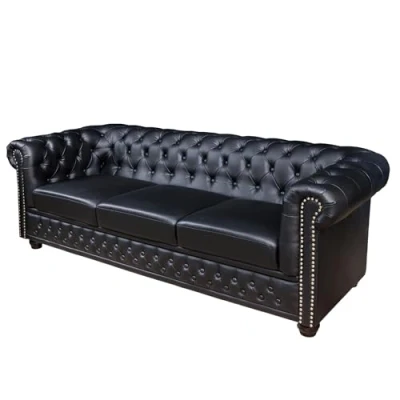 Abbildung von riess ambiente 3 Sitzer CHESTERFIELD 205cm schwarz, Einzelartikel 1 Teile, Wohnzimmer · Sofa Kunstleder Holz Federkern Design
