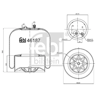 Abbildung von FEBI BILSTEIN 46187 Federbalg, Luftfederung MERCEDES BENZ: ACTROS MP2 / MP3