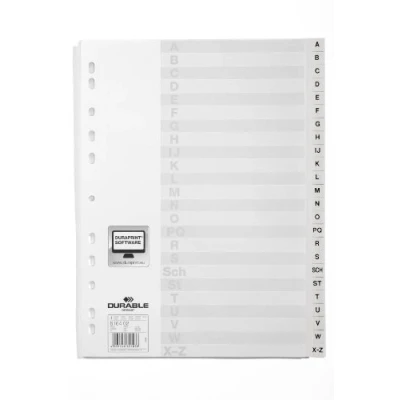 Abbildung von Durable Zahlenregister (A4, mit Deckblatt, geprägte Taben A Z 24 teilig, PP Universallochung) 10 Stück, weiß, 616402
