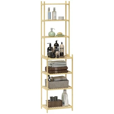 Abbildung von HOMCOM Badregal, Badezimmerregal mit 7 Ebenen, Standregal Aufbewahrungsregal aus Bambus für Wohnzimmer, Badezimmer, Natur, 44 x 33 180 cm