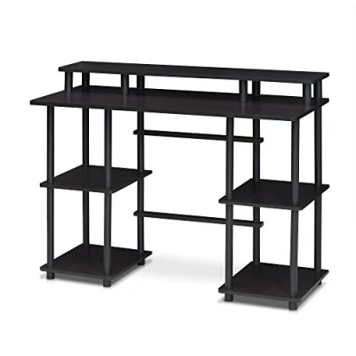 Abbildung von Furinno Computertisch/Schreibtisch mit unterschiedlichen Ablageflächen, Holz, Espresso/Schwarz, 48 x 113.03 86.11 cm