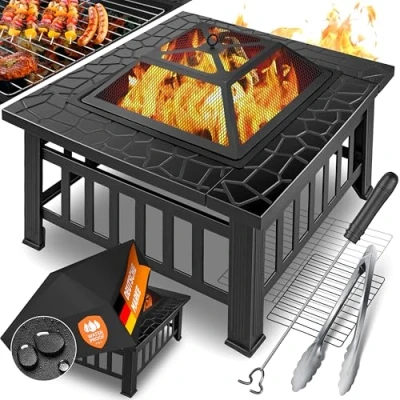 Abbildung von KESSER Feuerschale, Feuerstelle mit Grillrost Grillzange Feuerschale 82x82x50 cm