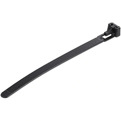 Abbildung von StarTech.com Wiederverwendbare Kabelbinder, 12 cm, 7 mm breit, 30 Bündeldurchmesser, 22 kg, lösbare Nylonbinder, für Innen und Außenbereich, 94 V 2/UL gelistet, 100 Stück, Schwarz, TAA