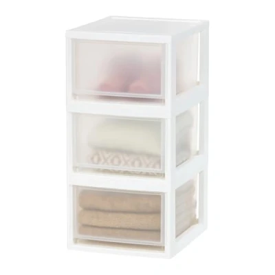 Abbildung von Iris Ohyama, Stapelbare Aufbewahrungsschublade, Schubladenbox aus Kunststoff, 13,7L, 3er Set, Weiß, Stapelbar, Transparent, für Snacks, Medikamente, Schreibwaren, Bastelbedarf, BPA frei, MSD 2