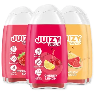 Abbildung von JUIZY WOW Sirup Zuckerfrei 6 x 65ml Sour Mixed Bis 72L Natürlicher Getränkesirup Zero Kalorien Vegan 6er Bundle Strawberry Sour, Melon Cherry Lemon More Juice Less Calories