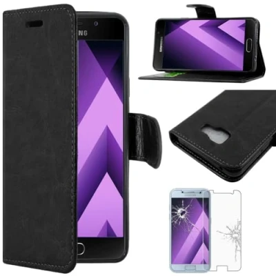Abbildung von ebestStar kompatibel mit Samsung Galaxy A3 2017 Hülle SM A320F Kunstleder Wallet Case Handyhülle (PU Leder), Kartenfächern, Standfunktion, Schwarz + Panzer Schutz Glas