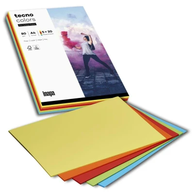 Abbildung von Inapa tecno Druckerpapier Rainbow, Intensivfarben Mix, Format DIN A4, 80 g/m², 100 Blatt