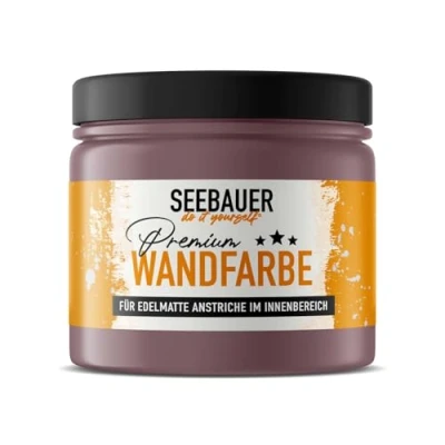 Abbildung von SEEBAUER diy Wandfarbe Lila 300ML für Innen (No. 955 Plum Cake) Edelmatte Innenfarbe Brombeere Violetttöne sehr hohe Deckkraft Matt, Abwaschbar und Tropffrei