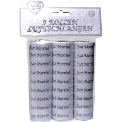 Abbildung von Udo Schmidt Luftschlangen 3 Rollen je 9 STK. weiß Just Married, Papier