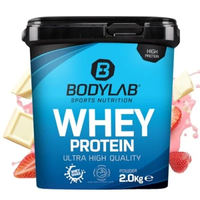 Abbildung von Bodylab24 Whey Protein Pulver, Erdbeer &amp; weiße Chocolate Chunks, 2kg