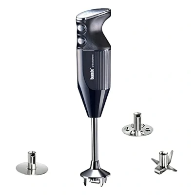 Abbildung von bamix Stabmixer Set M250 PRIME inkl. Multifunktionsmesser, Quirl, Schlagscheibe aus Edelstahl, 250 Watt, 2 Stufen, Made in Switzerland, Schwarz/Chrom