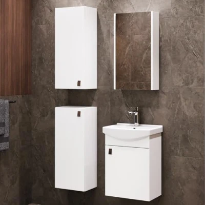 Abbildung von Planetmöbel Badset komplett aus Unterschrank 45cm mit Waschbecken, Spiegelschrank und 2X Midischrank in Weiß, Komplettset für Badezimmer 5 teilig