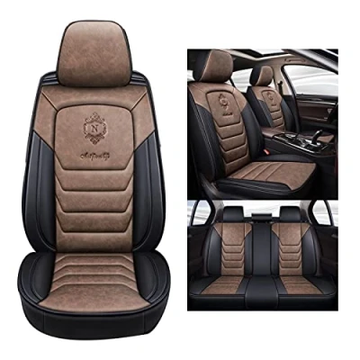 Abbildung von nenyan Autositzbezüge Komplett Set Universal in Premium Design Schonbezüge für die Vordersitze &amp; Rückbank Auto Sitzbezüge Airbag Geeignet Wasserdicht Sitzbezug Kaffee Standard